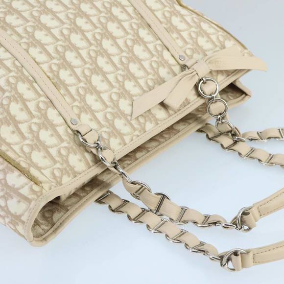 Christian Dior Trotter Romantic Tote Bag PVC Beige Silver Auth 96207 - Picture 6 of 16